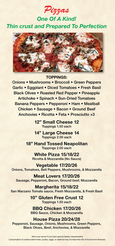 Menu for Pizza